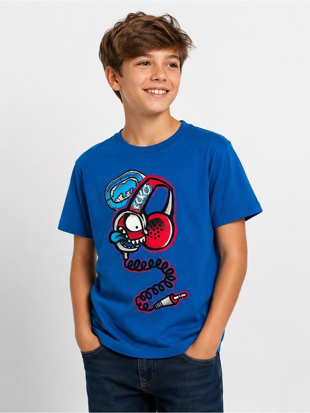 Ecko Unltd Kids Blue Graphic T-Shirt NWT Size Large Headphones Tee